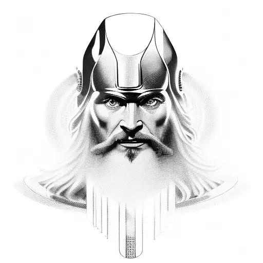 A modern interpretation of the god Thor in a Tron-like digital style tattoo design idea