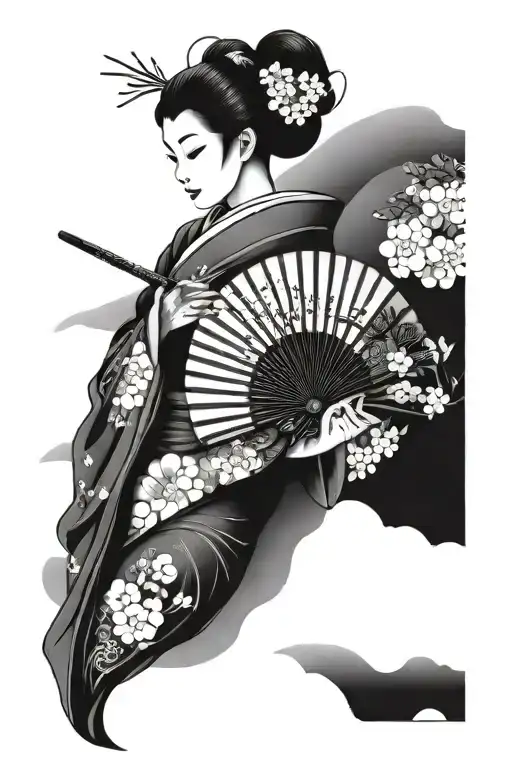 Japanese geisha holding fan  tattoo design idea