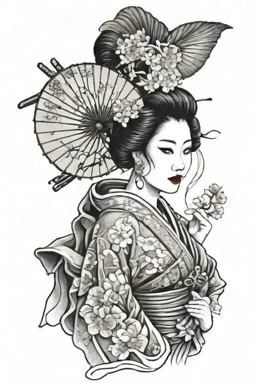 Japanese geisha holding fan  tattoo design idea