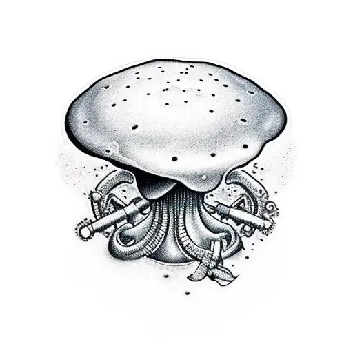 a symbol of pacifism, the upper part of which turns into a nuclear mushroom. tattoo design idea