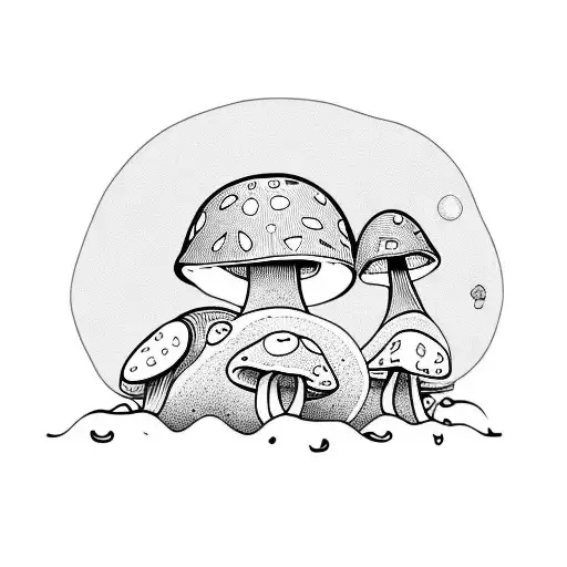 mushroom with tree frog sitting on top and a cute snail on its head  tattoo design idea