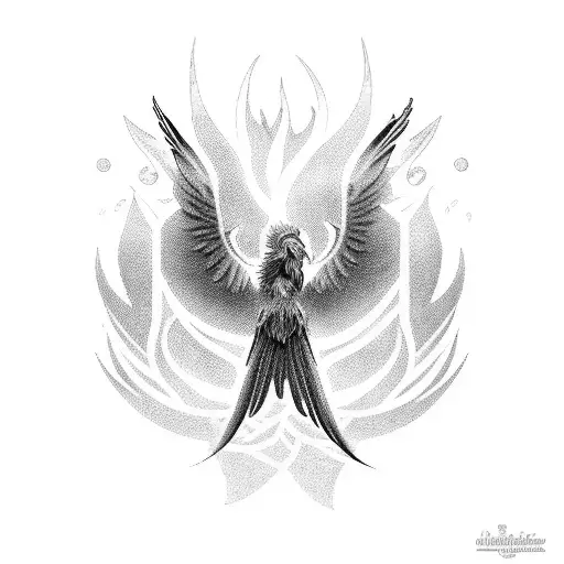 Réalistic black and grey phoenix tattoo design idea