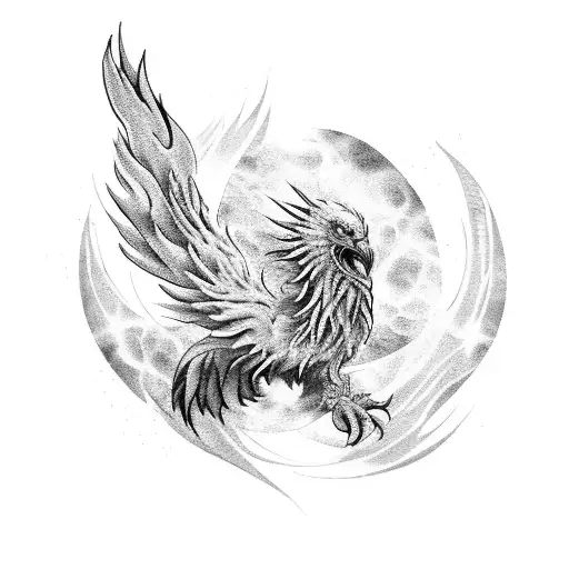 Réalistic black and grey phoenix tattoo design idea