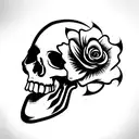 Skeleton pulling the trigger of a gun towards his own head and flowers coming out the other side of the skull tattoo design idea