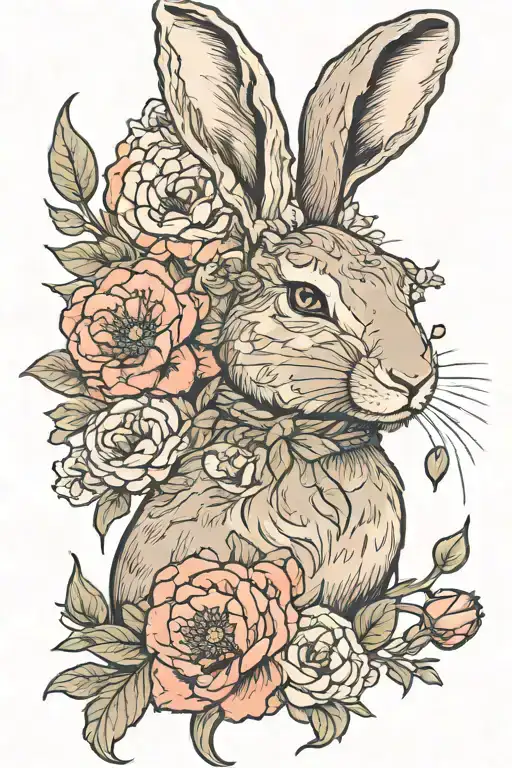 jackrabbit wreathed by rope,  peonies and poppies tattoo design idea