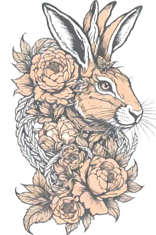 jackrabbit wreathed by rope,  peonies and poppies tattoo design idea