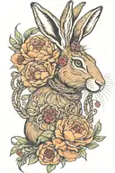 jackrabbit wreathed by rope,  peonies and poppies tattoo design idea
