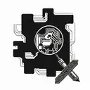 A computer circuit board intertwined with a magnifying glass, symbolizing the client's passion for searching and problem-solving in their role as a system administrator tattoo design idea