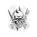 skull hand with scissors tattoo design idea