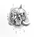 skull hand with scissors tattoo design idea