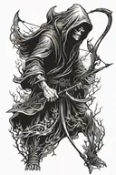 grim reaper with archery bow hunting scene tattoo design idea