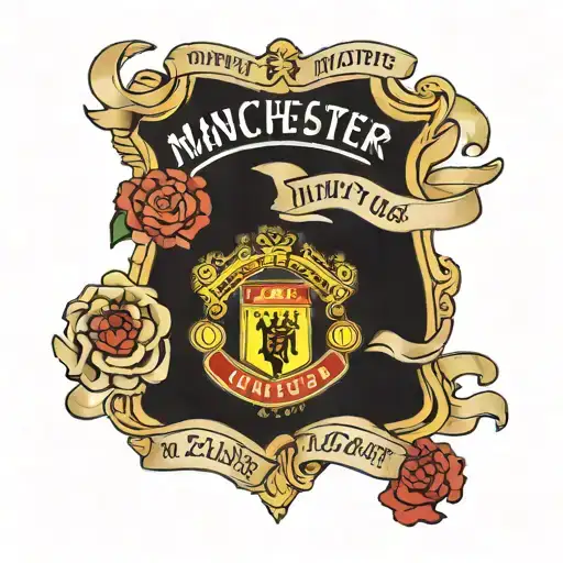 Manchester United logo with a banner saying "Immerse me in your splendor" tattoo design idea