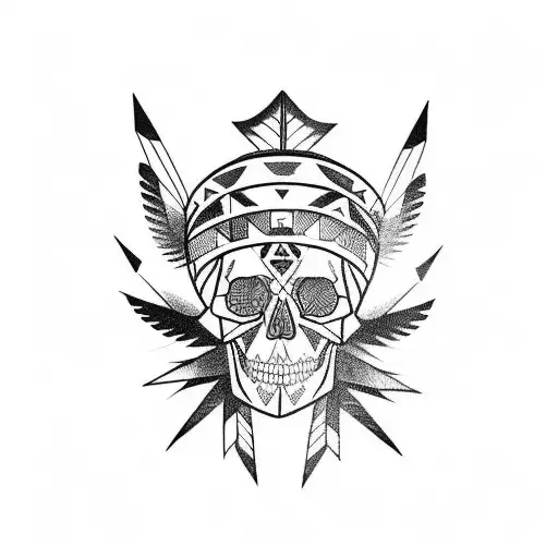 geometric skull with Native American headdress  tattoo design idea