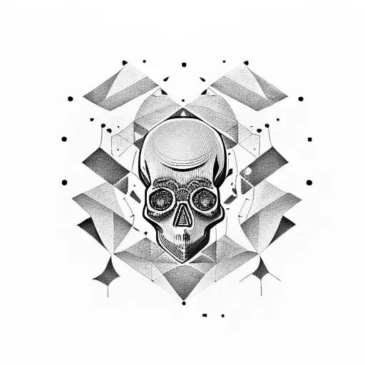 skull outlined with geometric shapes and intuition eye  tattoo design idea