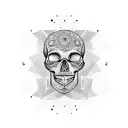 skull surrounded with geometric shapes and intuition eye  tattoo design idea