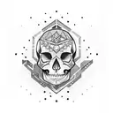 skull surrounded with geometric shapes and intuition eye  tattoo design idea