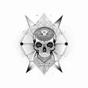 skull surrounded with geometric shapes and intuition eye  tattoo design idea