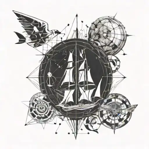 stay the course with a ship and latitude and longitudes  tattoo design idea