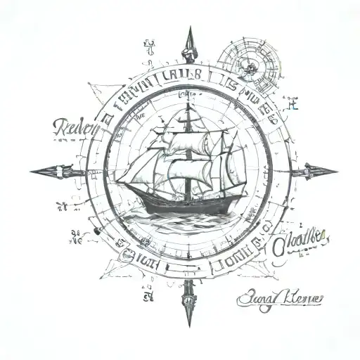 "stay the course" with latitude and longitude coordinates and a ship tattoo design idea