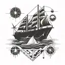 stay the course with a ship and latitude and longitudes  tattoo design idea