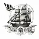 stay the course with a ship and latitude and longitudes  tattoo design idea