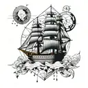 stay the course with a ship and latitude and longitudes  tattoo design idea
