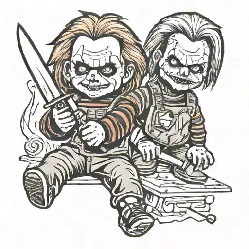 chucky doll and Michael Myers best friend in knives  tattoo design idea