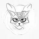 A minimalist tattoo of a cat wearing a superhero costume inspired by Marvel tattoo design idea