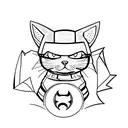 A minimalist tattoo of a cat wearing a superhero costume inspired by Marvel tattoo design idea