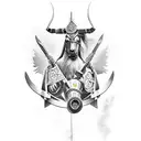 ukranian tryzub symbol tattoo bold, ukranian kozak warrior riding a horse as a mural over the existing trident  tattoo design idea