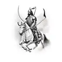 ukranian tryzub symbol tattoo bold, ukranian kozak warrior riding a horse as a mural over the existing trident  tattoo design idea