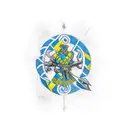 ukranian tryzub symbol tattoo bold, ukranian kozak warrior riding a horse as a mural over the existing trident  tattoo design idea