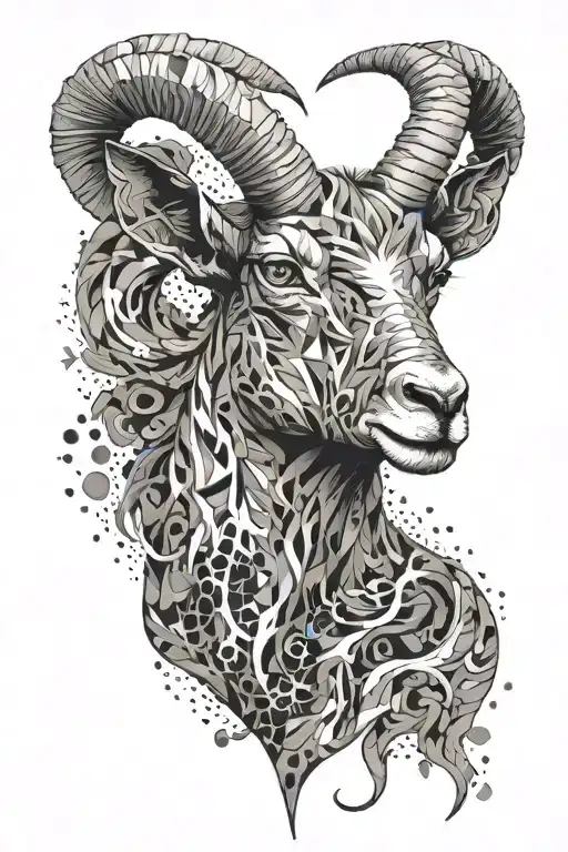 An abstract representation of army camouflage with subtle goat motifs tattoo design idea