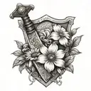 Sword and sheild with jasmine flowers a Poppy flower and a Daisy flower tattoo design idea