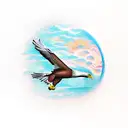 A majestic robot eagle soaring above a mountain range at sunset tattoo design idea