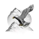 A majestic robot eagle soaring above a mountain range at sunset tattoo design idea