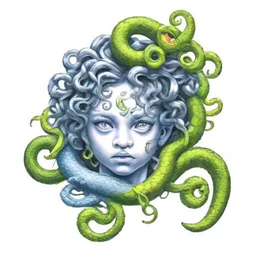 child medusa head with little snake heads  tattoo design idea