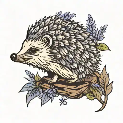 hedgehog with lavender   tattoo design idea