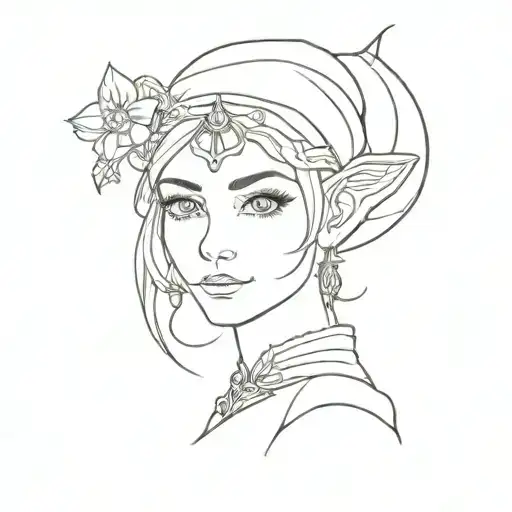 line tattoo featuring an elf maid tattoo design idea