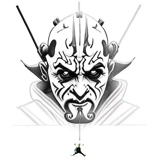 darth maul wearing Chicago Air Jordan 1s. also give him a supreme shoulder bag. If he has teeth make them gold tattoo design idea