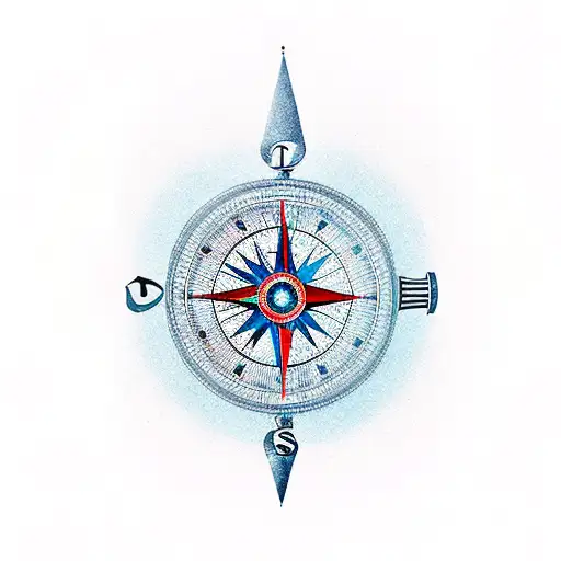 big clock and a compass full sleave tattoo design idea
