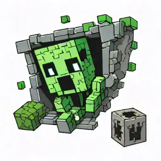Minecraft creeper leaning to look out of a hole tattoo design idea