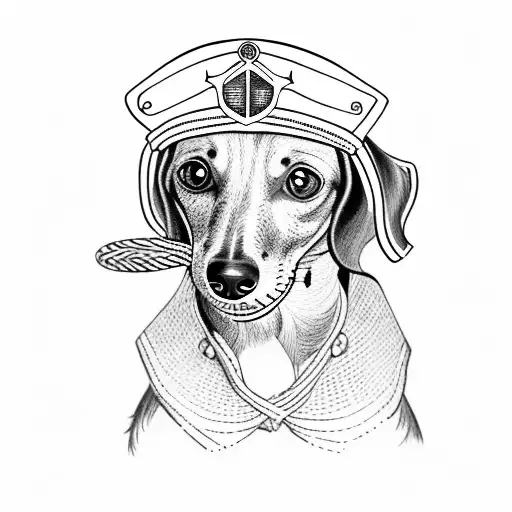  Dachshund with sailor cap on a boat on the high seas tattoo design idea