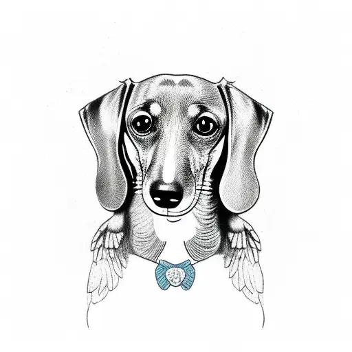  Dachshund full body and in profile, with Alebrije colors and wings. tattoo design idea