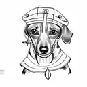  Dachshund with sailor cap on a boat on the high seas tattoo design idea