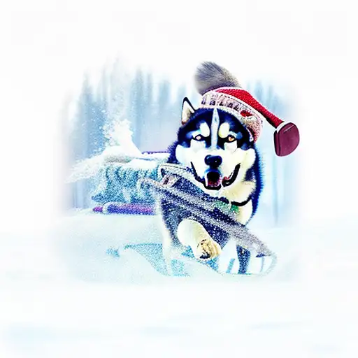 A fierce and determined husky pulling a sled through a snowy landscape tattoo design idea