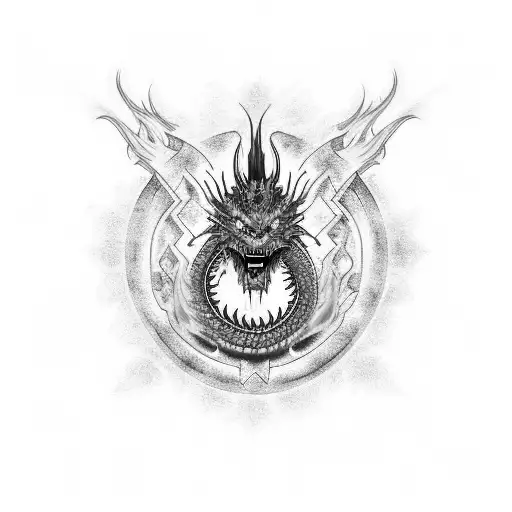 Blue dragon with a flaming red pearl  tattoo design idea