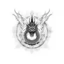 Blue dragon with a flaming red pearl  tattoo design idea