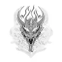 Blue dragon with a flaming red pearl  tattoo design idea