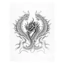 Blue dragon with a flaming red pearl  tattoo design idea